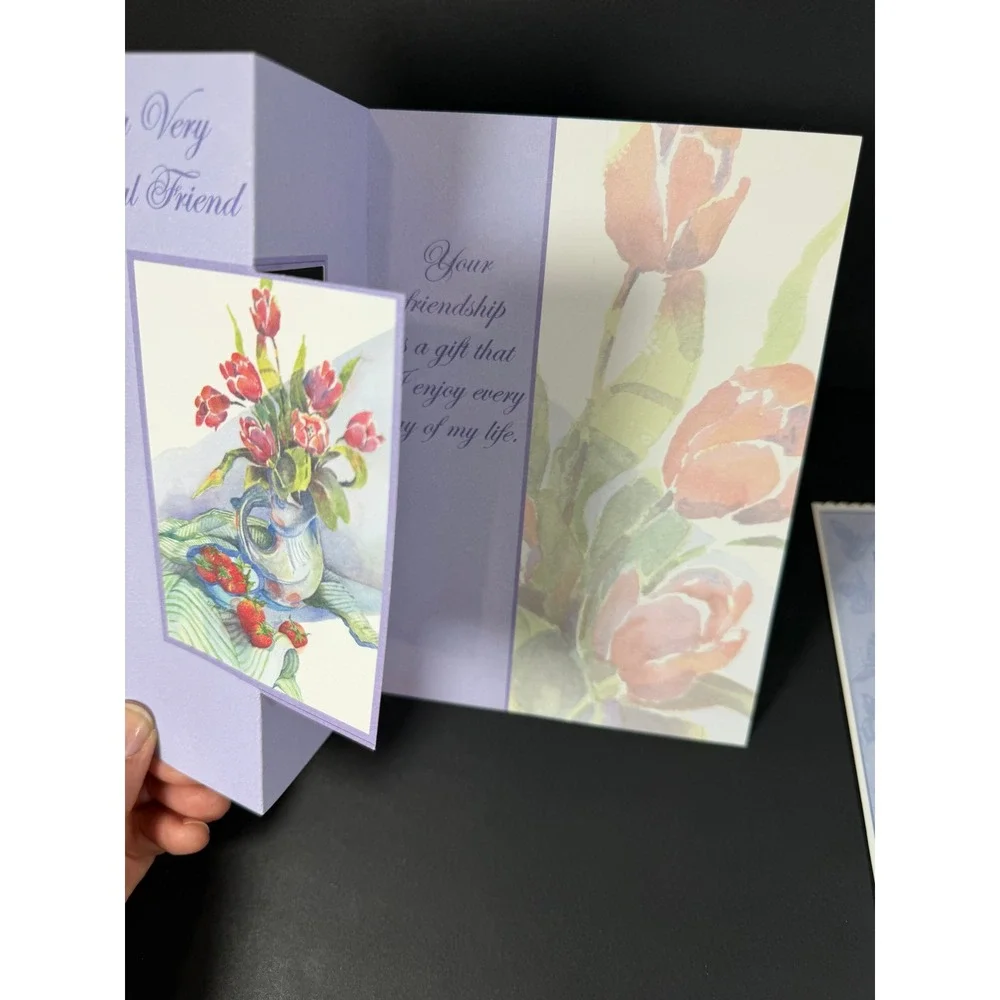 VTG PVA Friendship Greeting Cards Set 5 Blue Floral Butterfly Note Cards